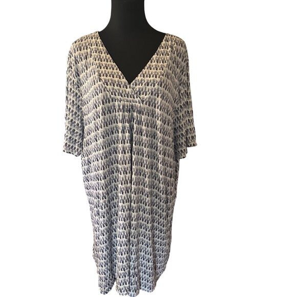 Ulla Popken v-neck short sleeve long plus size gray and white top size 20/22 - Picture 3 of 7